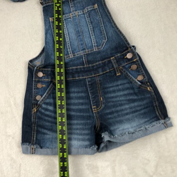 No Boundaries Juniors size 3-5 Shortalls Small Blue Denim Bib Cuffed Casual Summ - Picture 4 of 9